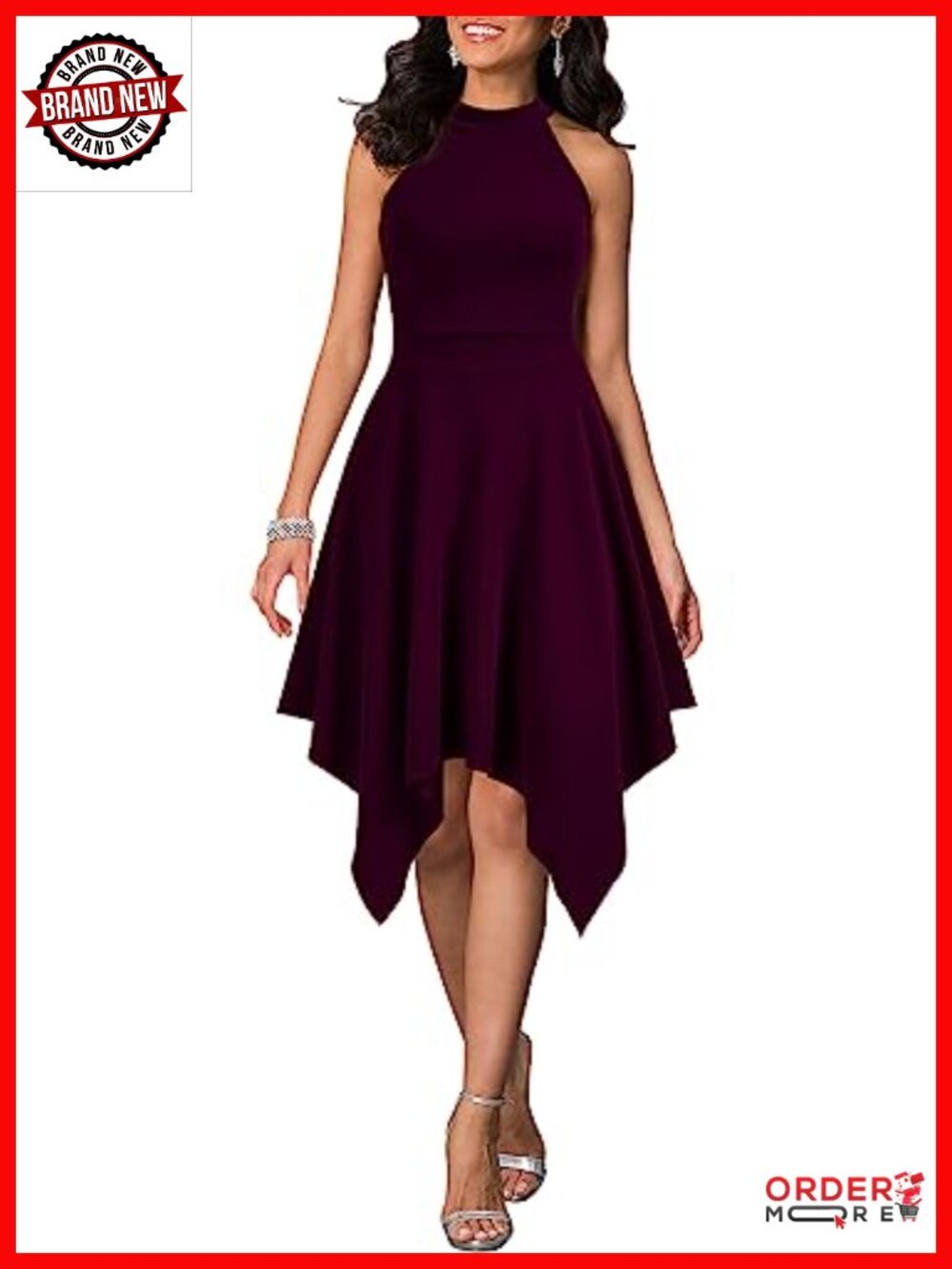 Sleeveless Halter Neck Asymmetrical Hem A-Line Formal Cocktail Dress